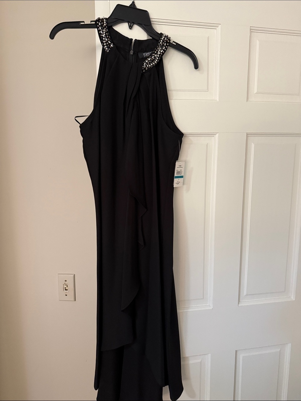 Black Embellished Halter Evening Dress